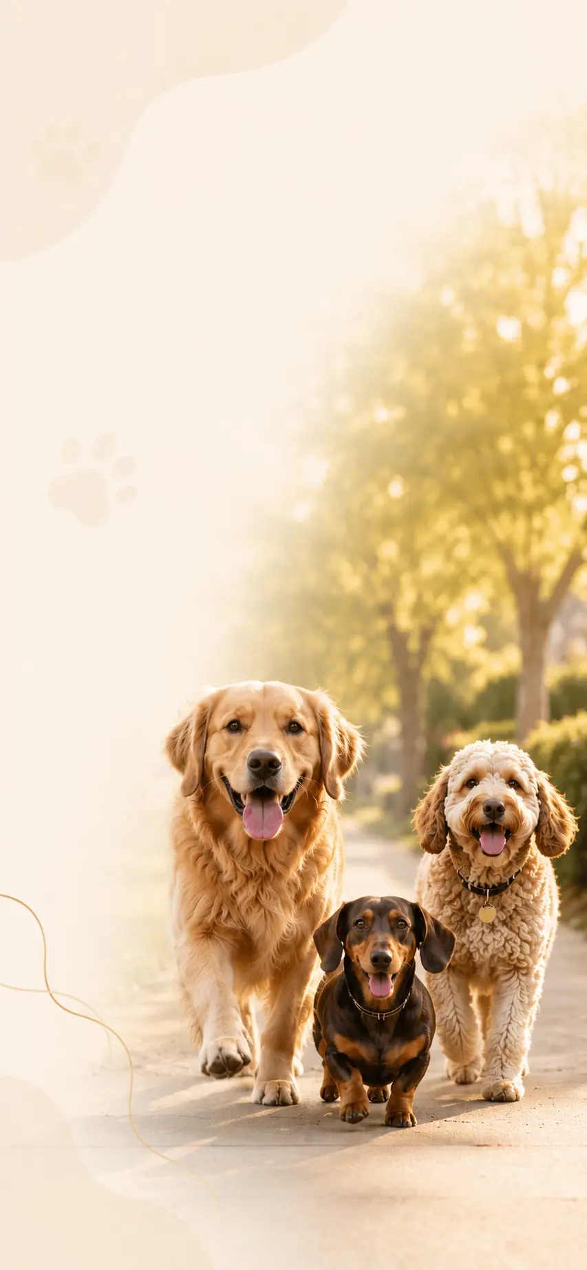 Happy dogs on a sunny walk